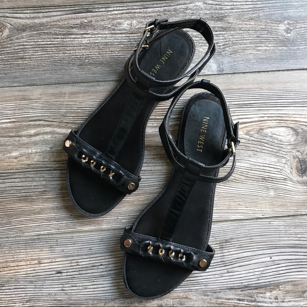 NINE WEST: Black Strappy Sandals: